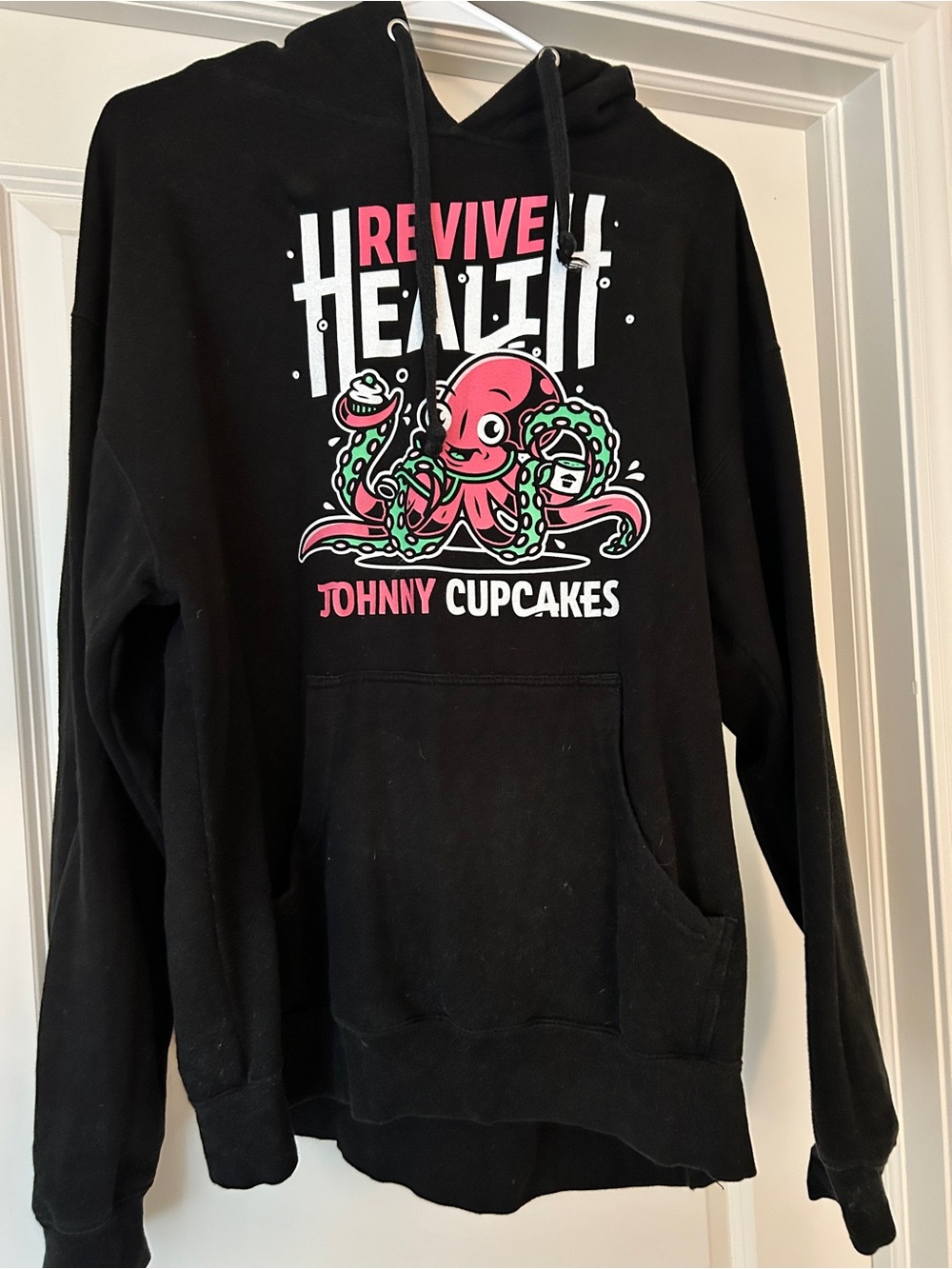 Johnny Cupcakes Black Hoodie with Pink & Green Octopus Graphic